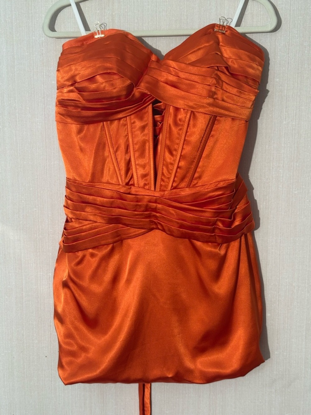 Burnt Orange Satin Corset Mini Dress | Lace Up Back | Ruched Bodycon Party Dress